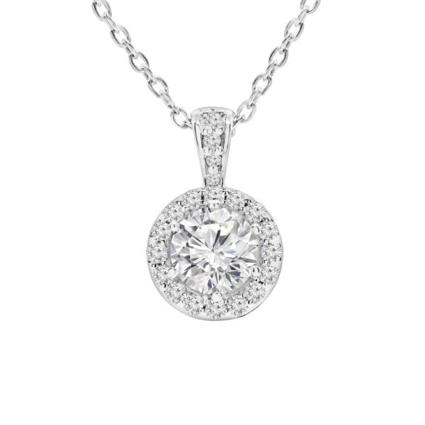 Pendentif halo de diamants de 1,00 carat (ct au total) en or blanc 14 carats