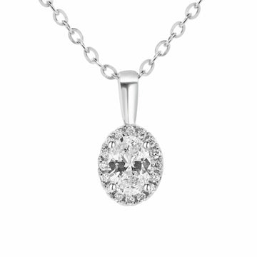 0.84 Carat (ctw) Oval Halo Diamond Pendant with a 14k Gold Chain