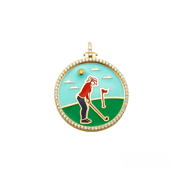 10k Yellow gold Golf  pendant with lab-grown diamond 0.60 (ctw) | 16″ Chain included