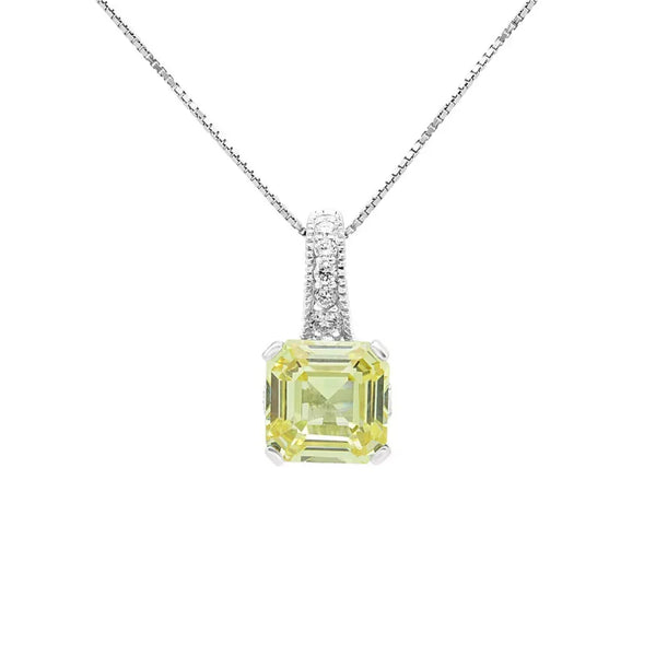 Fancy natural diamond pendant with canary colour Cubic Zirconia in 14k white gold