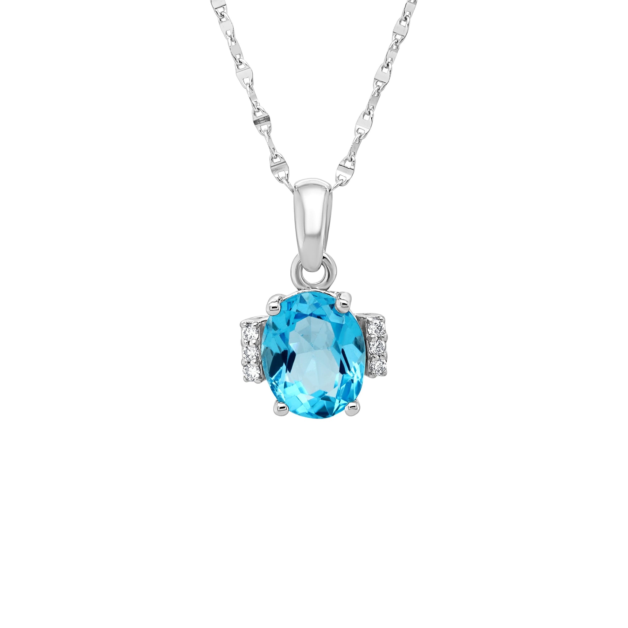 Collier pendentif CZ couleur diamant et saphir en or 14 carats