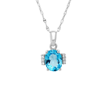 Collier pendentif CZ couleur diamant et saphir en or 14 carats