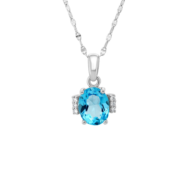 Diamond & blue Topaz pendant necklace in 14k gold