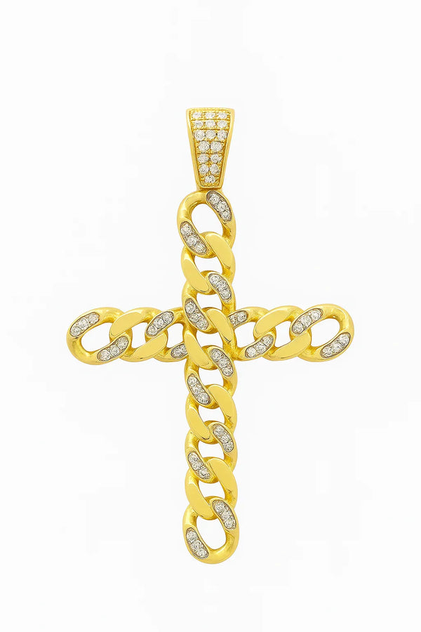 10K Yellow gold cross Cuban link  pendant