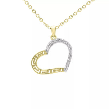 Adorable diamond greek key heart pendant in 10k yellow gold