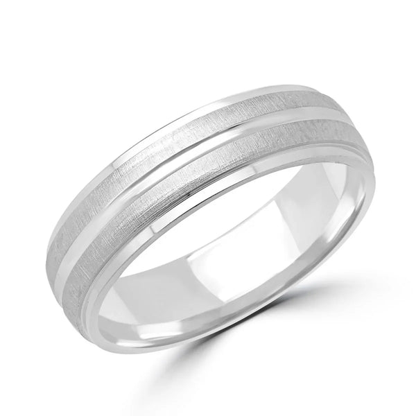 Wedding Band With Brushed Finish & Polished Edges 6mm