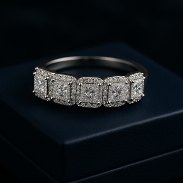 2.40 Carat Total Weight (ctw) Princess Cut Halo Semi-Eternity Ring in Elegant 14K Gold