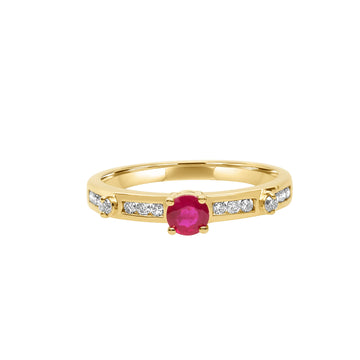 Bague cocktail halo rubis et diamants 0,38 (ct) en or jaune 10 carats 