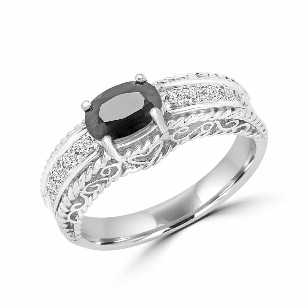Dark sapphire & diamond ring 0.66 (ctw) in 10k white gold