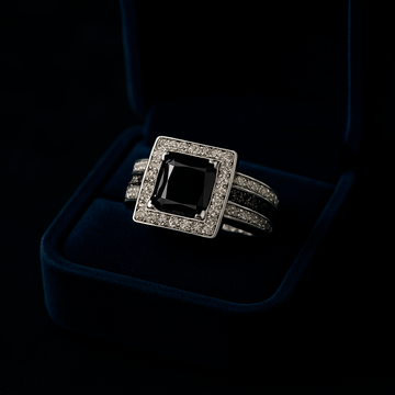 4.53 Carat (ctw) Princess Cut Black & White Diamond Halo Ring in 10k Gold