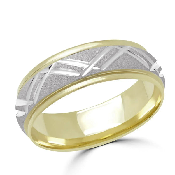 Sandblast Finish Two-Tone Gold Wedding Band 6mm