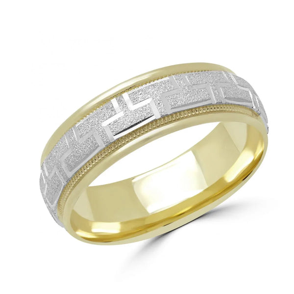 Two-Tone Diamond Cut Greek Key Wedding Band 6mm