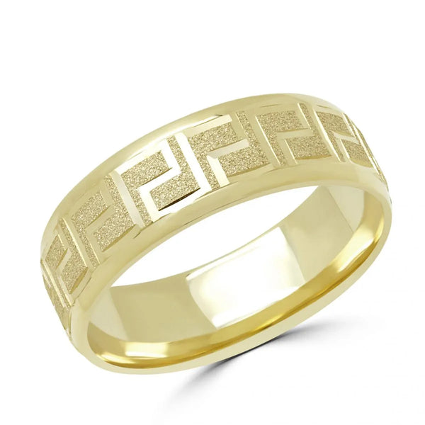 Gold Greek key Design Wedding Band 6mm