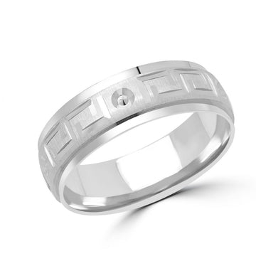 Alliance sculptée en forme de clé grecque taille diamant 