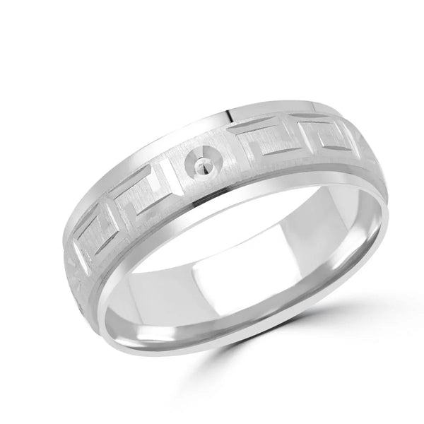 Sculpted Greek Key Diamond Cut Wedding Band 6mm