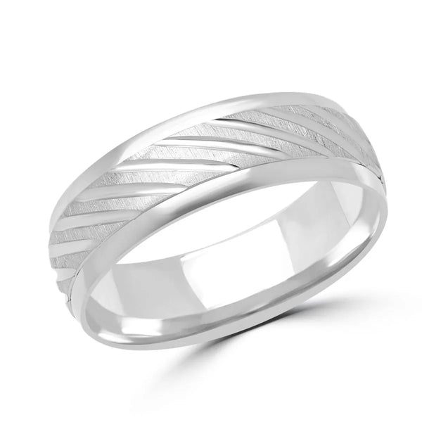 Brushed Finish Wedding Band With Vertical Lines 6mm