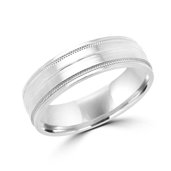 Brushed inlay white gold wedding Band (6mm)