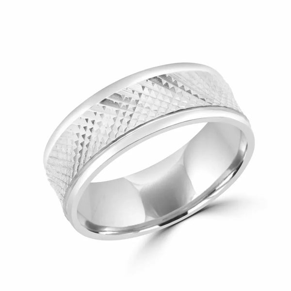 Ridge style white gold wedding Band 8mm