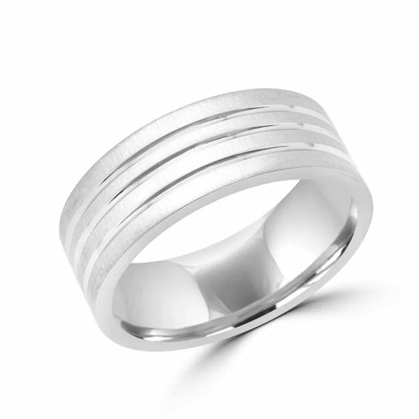 Elegant style white gold wedding Band 8mm