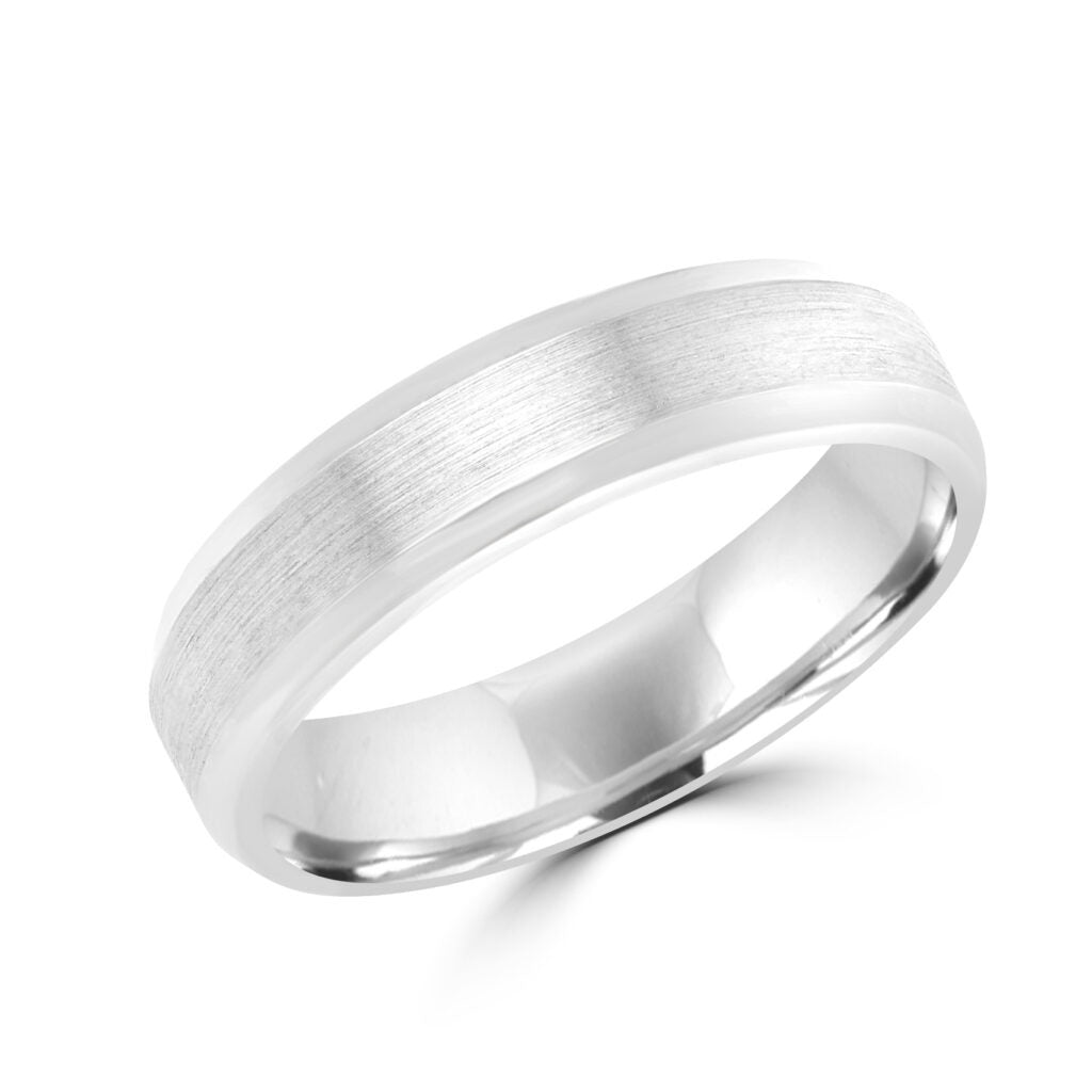 Brushed sides white gold wedding Band (6mm)