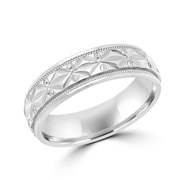 Fantasy style white gold wedding Band (6mm)