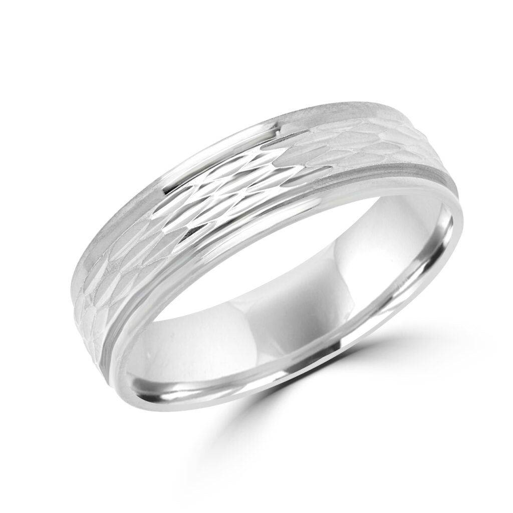 Spirited design white gold wedding Band (6mm)