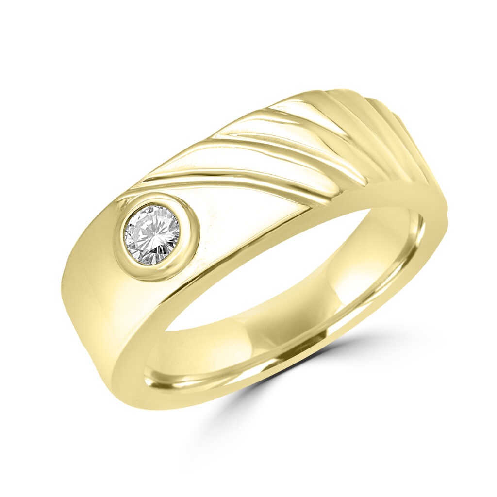 Graceful men’s diamond solitaire ring in yellow gold