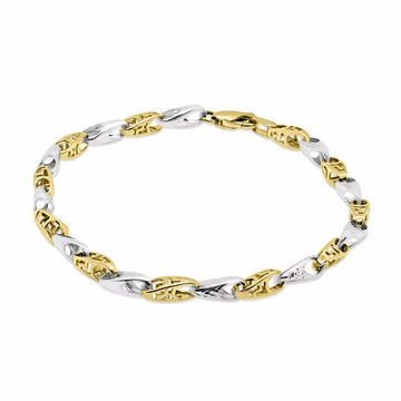 Bracelet clé grecque en or blanc et jaune 8″ 10k 