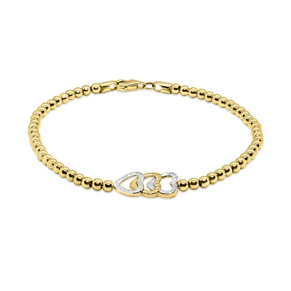 7″ 10K yellow & white gold with triple heart design