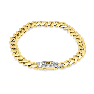 Monaco Cuban link bracelet 8″ 10K 7.7mm Yellow Gold  with CZ
