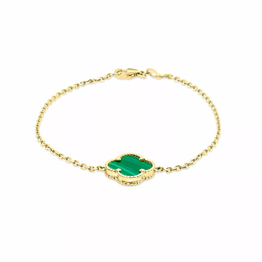 7″ Fancy 10K yellow gold bracelet with green malachite