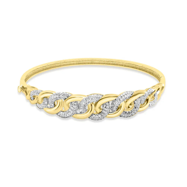 10K Yellow & interlaced bangle bracelet with Cubic Zirconia