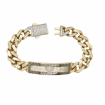 7″ 10K Yellow CZ Cuban link Greek Key medusa bracelet