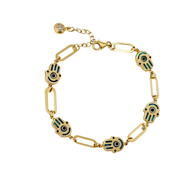 7.5″ 10K Yellow gold bracelet hamsa evil eye