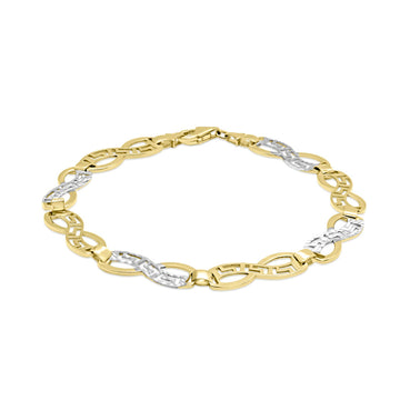 Bracelet clé grecque 7″ en or jaune et blanc 10K 