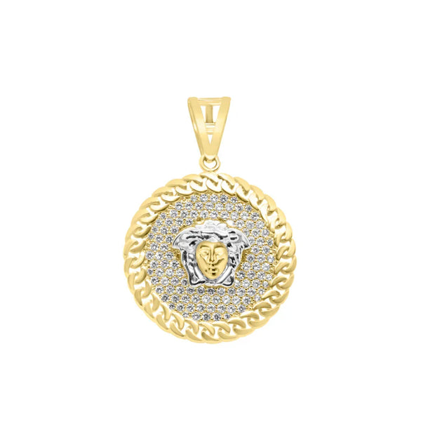 10K White & yellow gold medusa greek design pendant with CZ