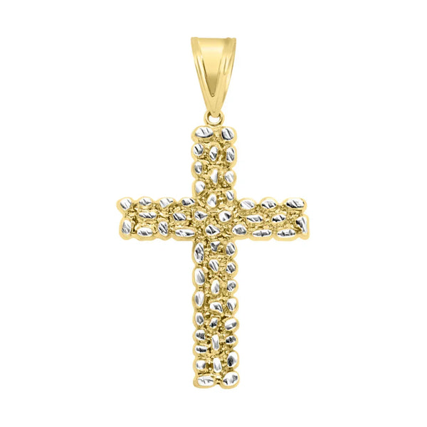 10K White & yellow gold cross pendant rock design