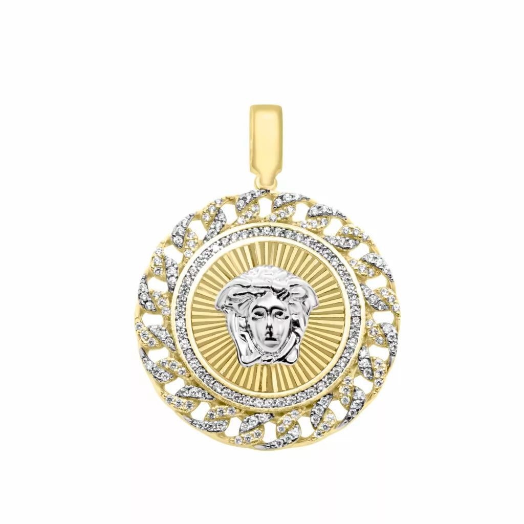 10K White & yellow gold greek design pendant with CZ