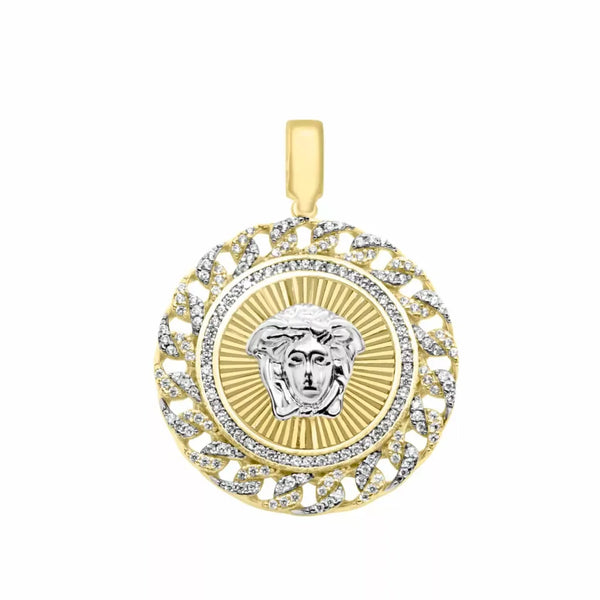 10K White & yellow gold greek medusa design pendant with CZ