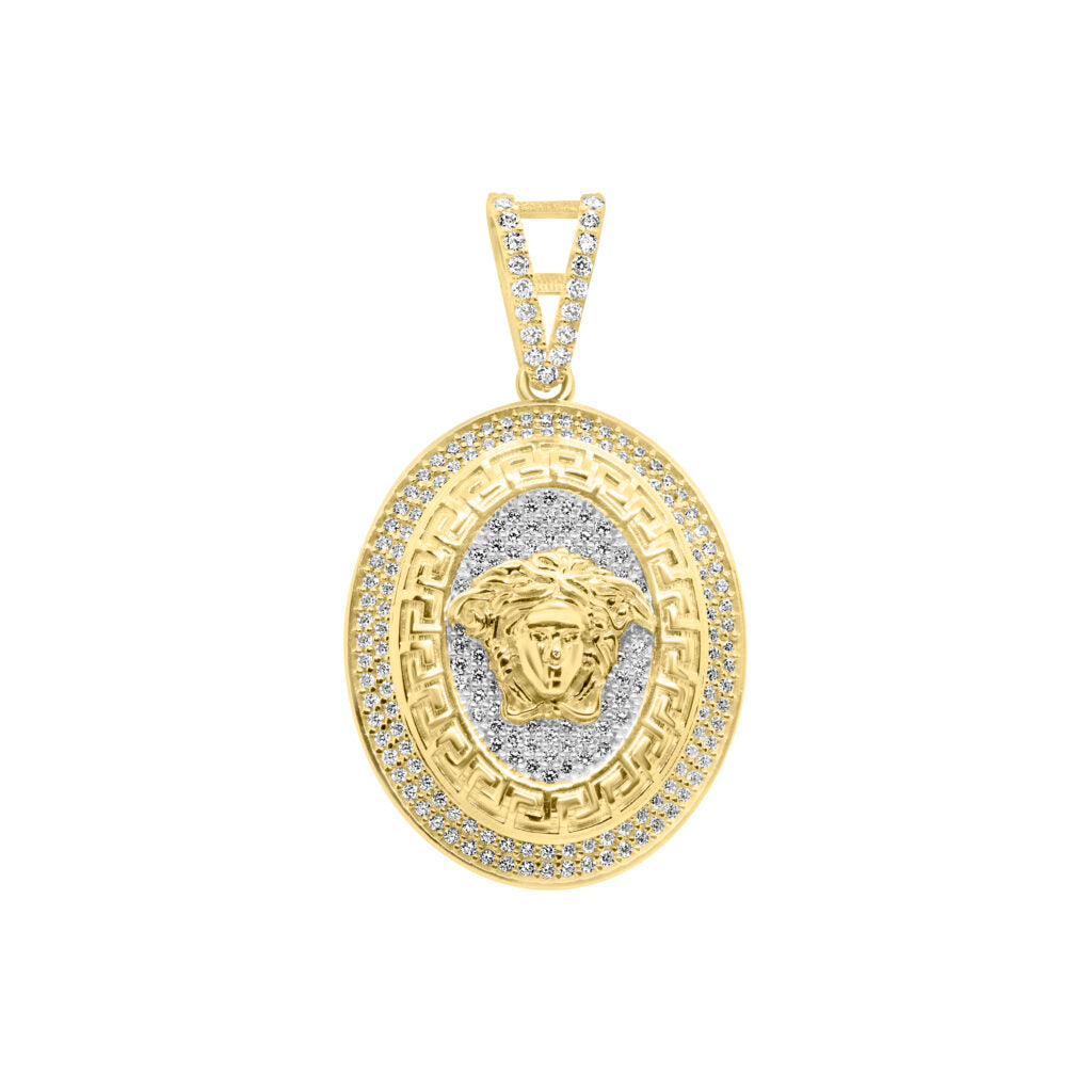 Pendentif design grec en or jaune et blanc 10K avec CZ