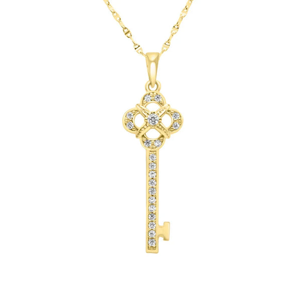10K Yellow gold key pendant with CZ