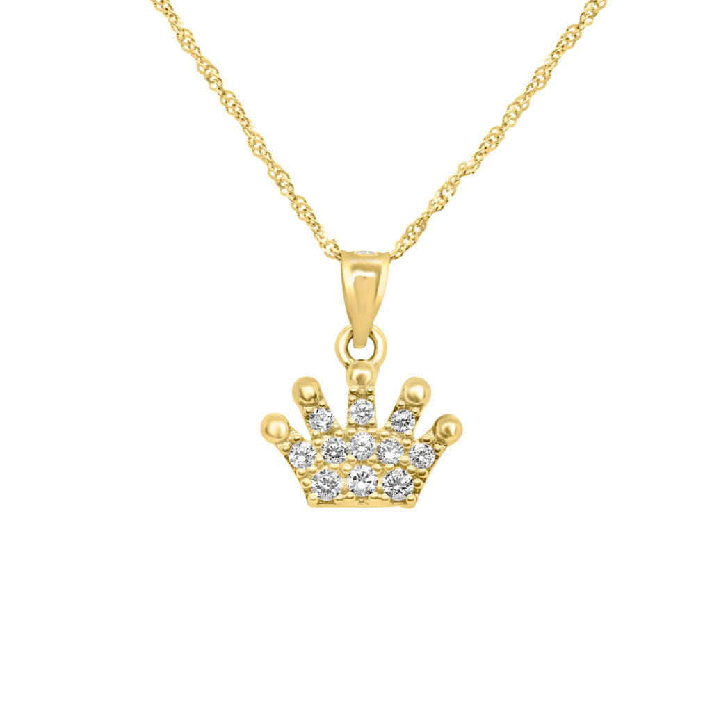 10K Yellow gold crown pendant with CZ | 16″ gold chain included