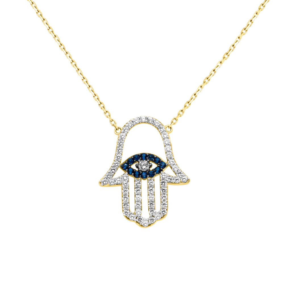 10K Yellow gold evil eye pendant with CZ | 18″chain included