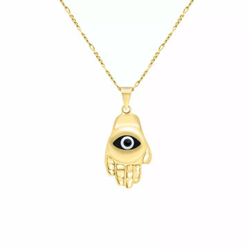 10K Yellow gold evil eye hand pendant | 18″ chain included