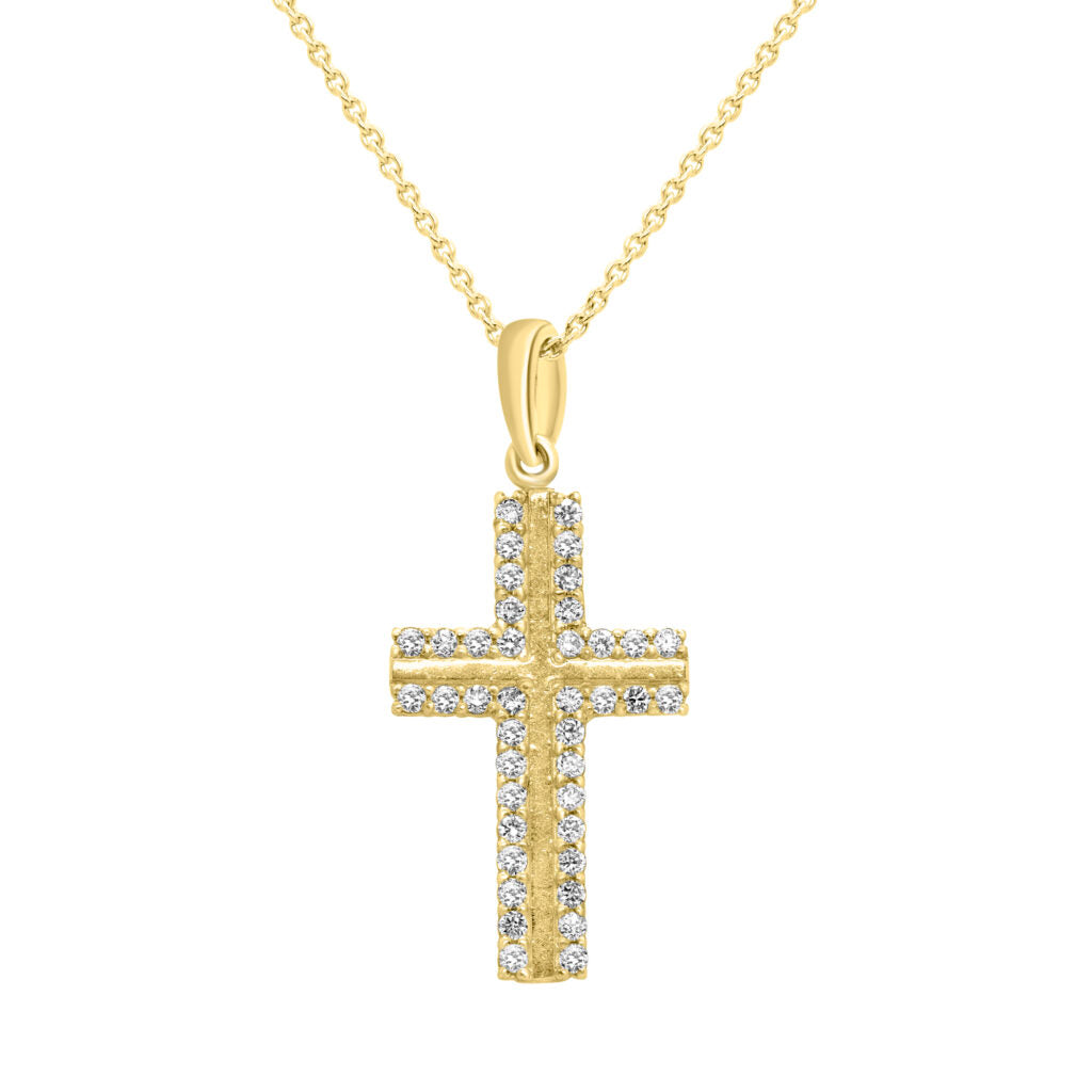 Pendentif croix avec diamant synthétique 0,40 (Ctw) en or jaune 10 carats 