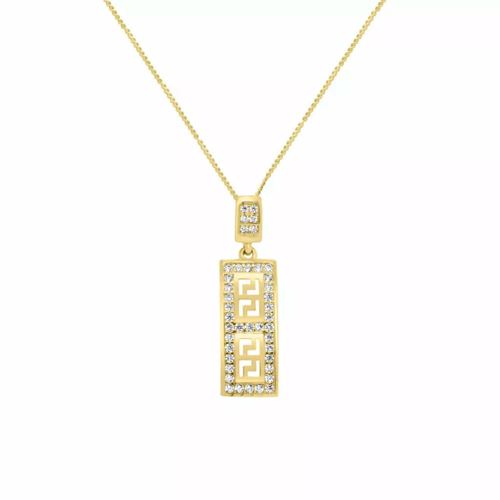 10K Yellow gold greek key pendant with CZ | 18″ chain included