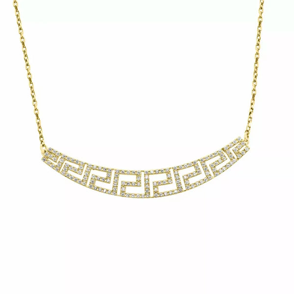 18″ 10K Yellow gold greek key necklace with CZ