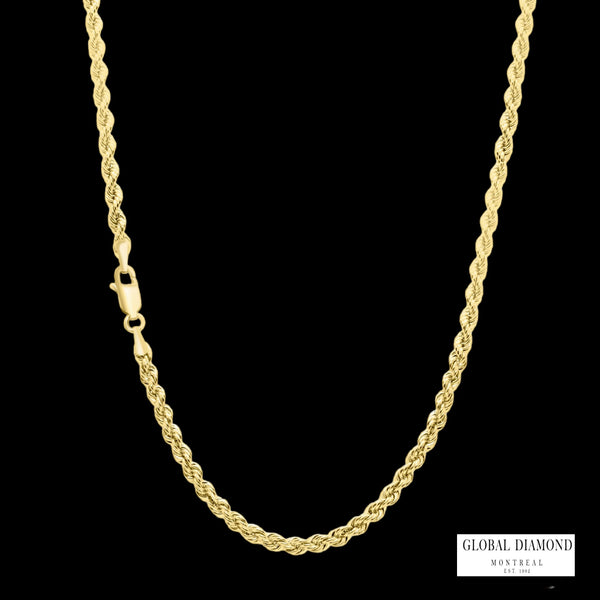 20″ 3mm 10k Yellow gold Rope chain