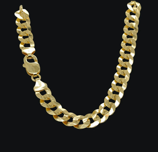 26″ 9.2mm 10K yellow gold flat Cuban diamond cut chain