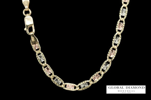 20″ 4mm fancy ladies three-tone gold necklace